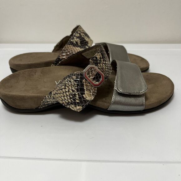 Vionic Camila Ortha Heel Sandals Size 7 Double Strap Adjustable Snake Print - Picture 2 of 6